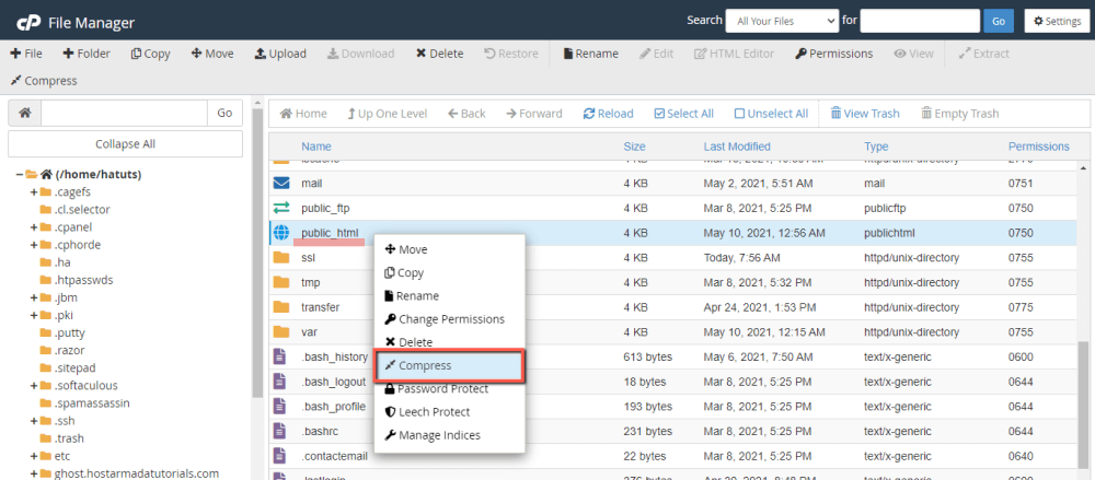 Compress (Backup) Website Root Folder in File Manager