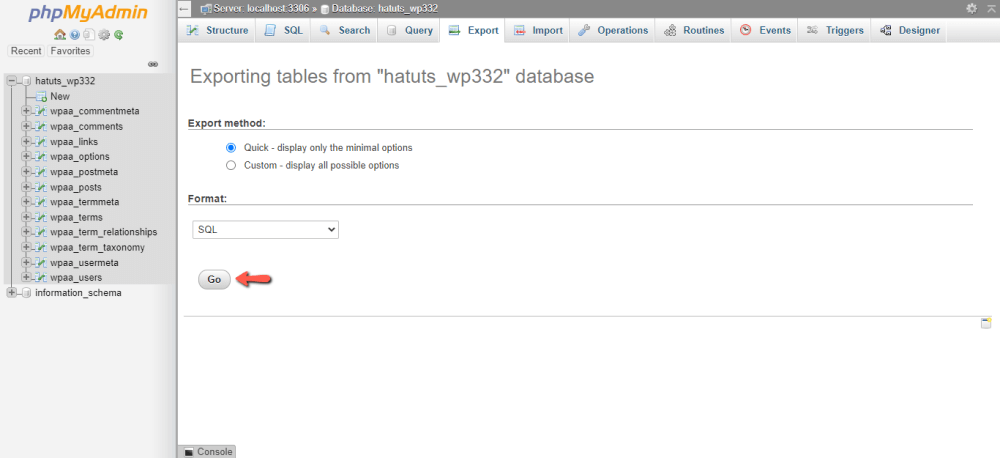 Export (Backup) Website Database