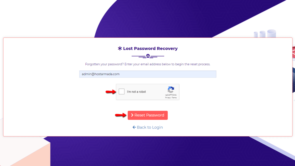 Lost Password Recovery screen