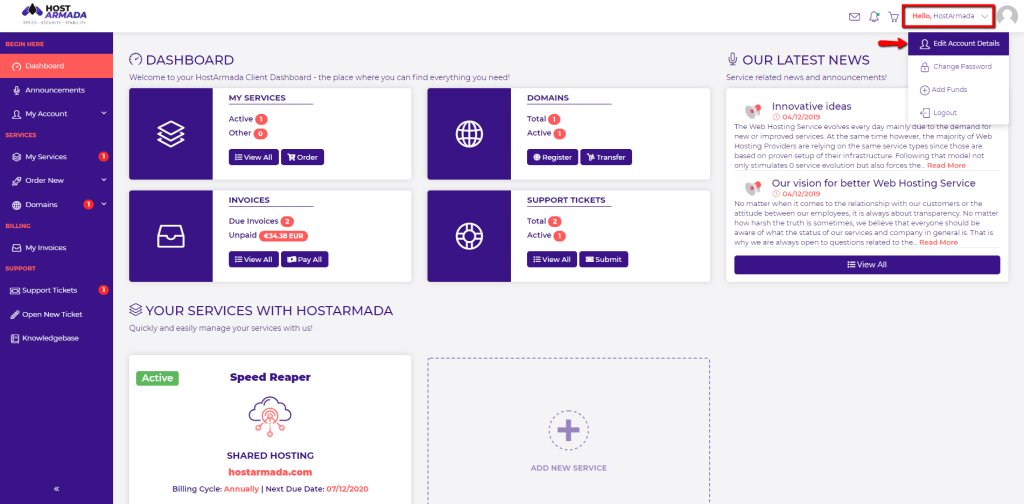 Accessing the Edit Account Details page