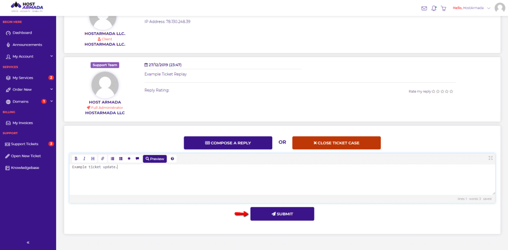 Composing Ticket Reply