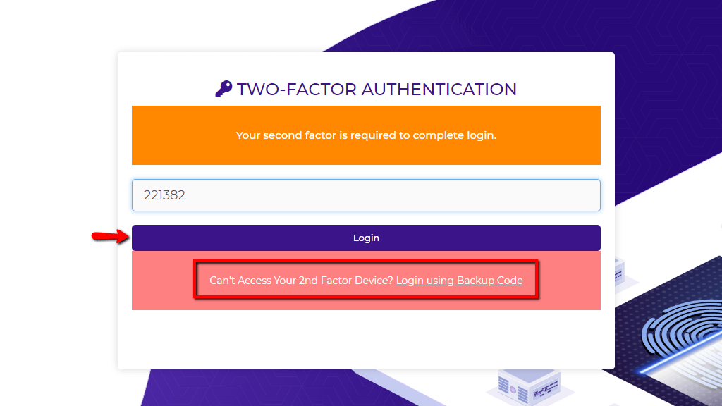 Entering the Security code on the Login page