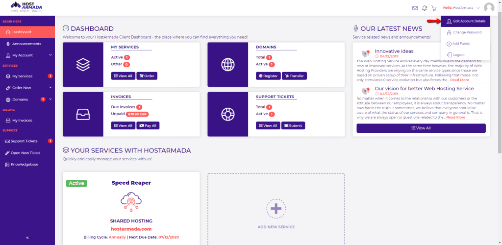 Accessing the Edit Account Details page