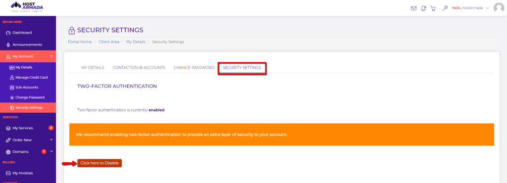 Disabling 2FA