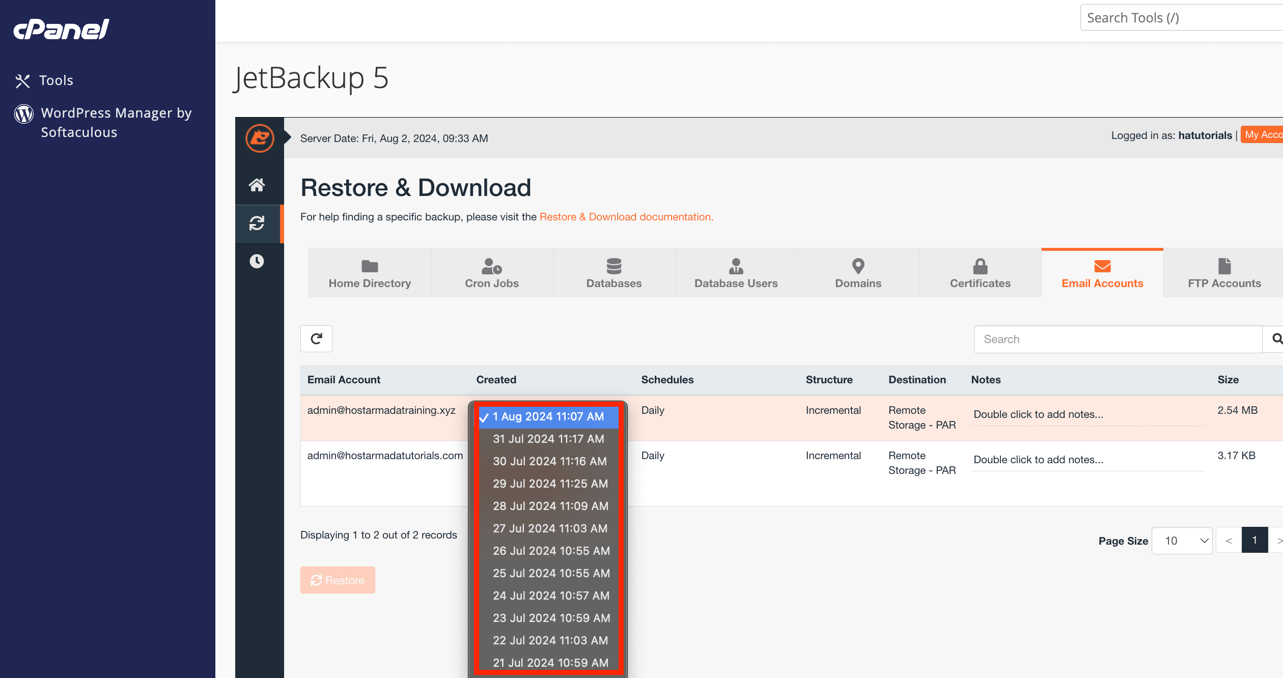 select-restore-date