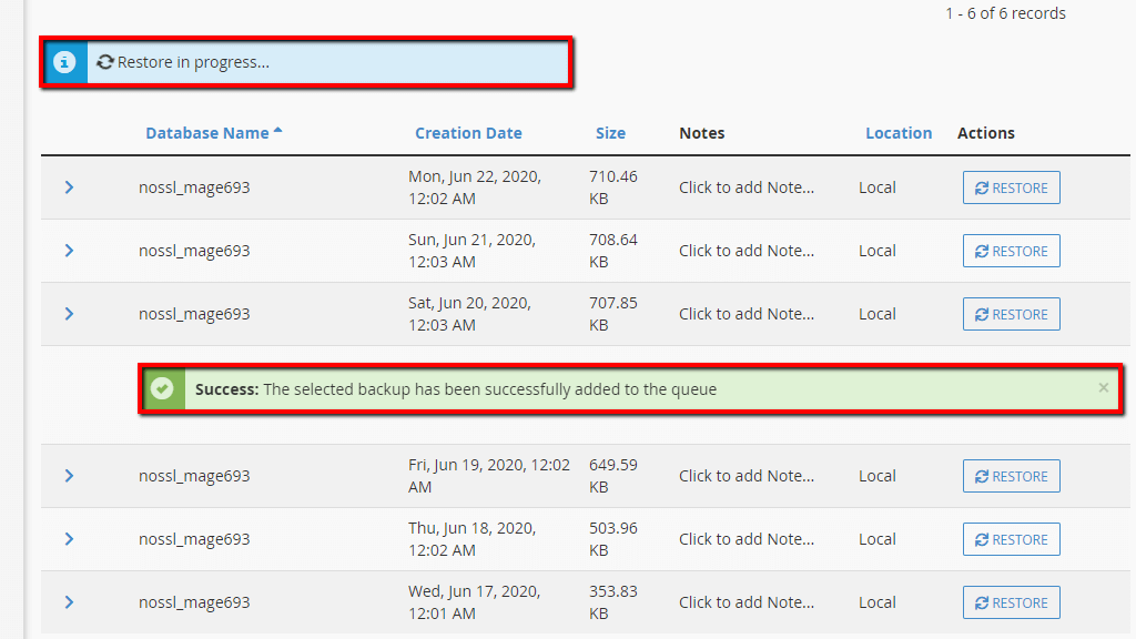 Database Backup added to Restore Queue in JetBackup
