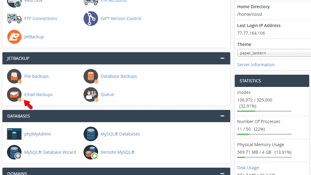 Access Email Backups feature in JetBackup