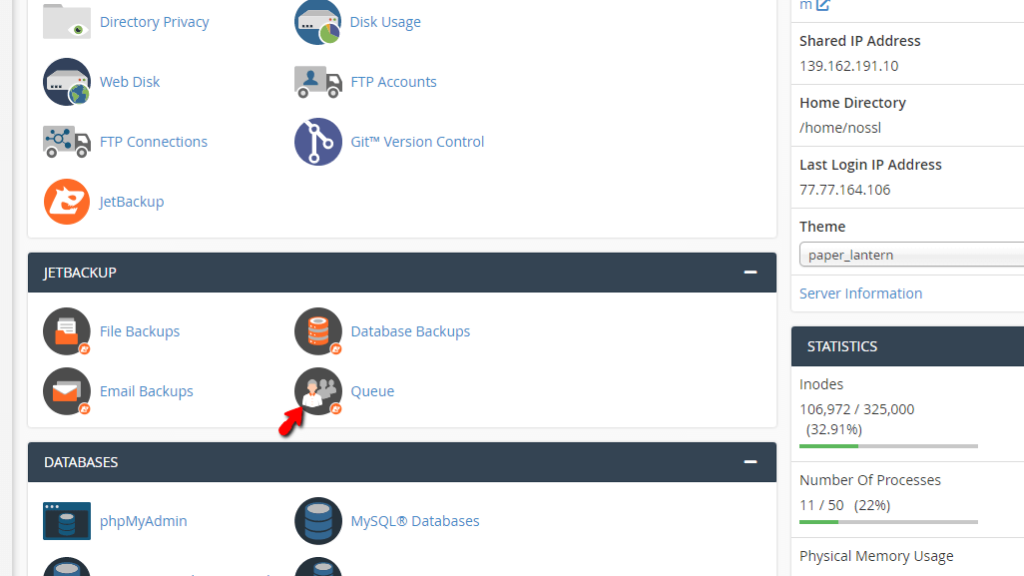 Access JetBackup Queue feature