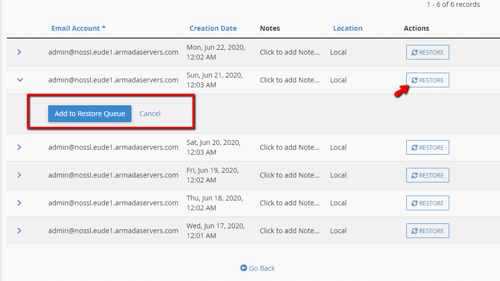 Restore Email Account Backup in JetBackup