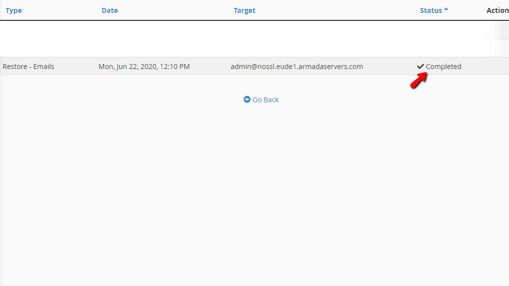 List of restored backups in JetBackup Queue feature