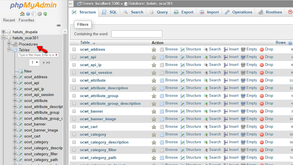Database Routines List