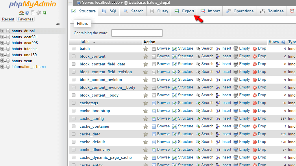Access Export tab
