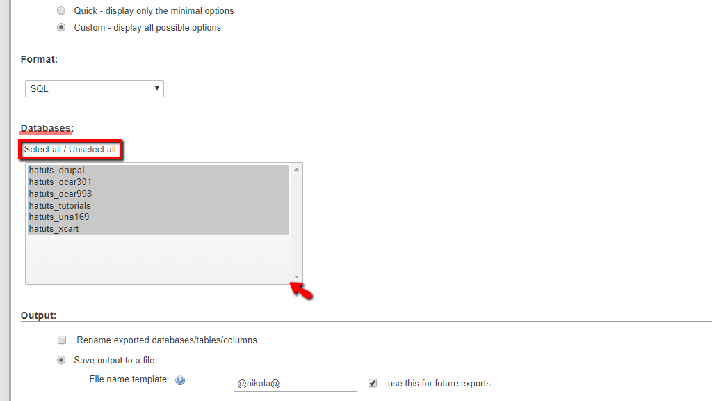 Initiate Export of all databases