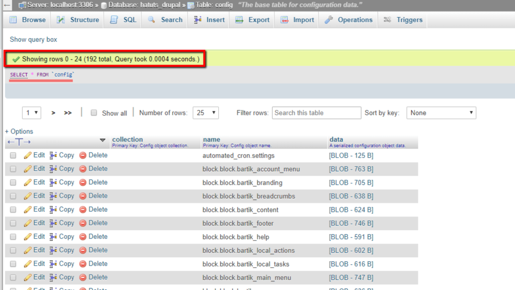 SQL query executed