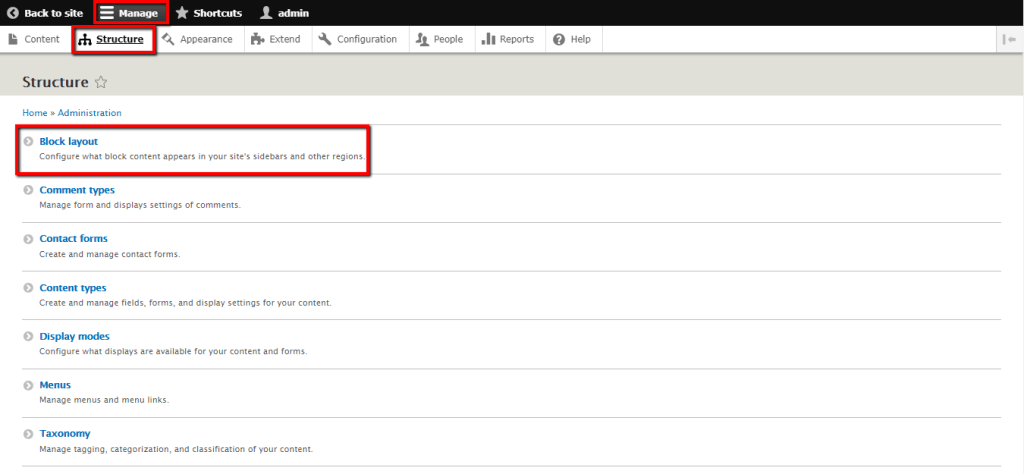 Accessing the Block layout page