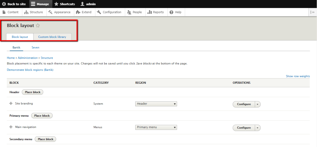 Block layout page overview