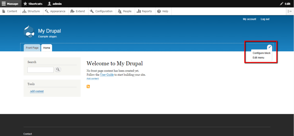 Configure block button on the frontend