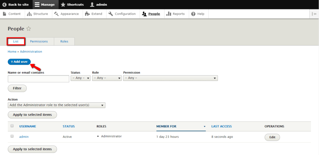Add user button