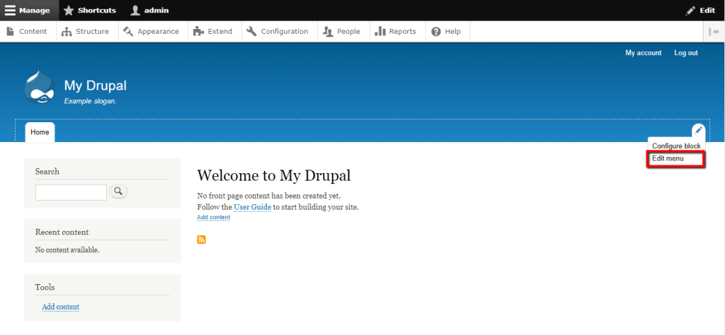 Edit Main Navigation menu option frontend