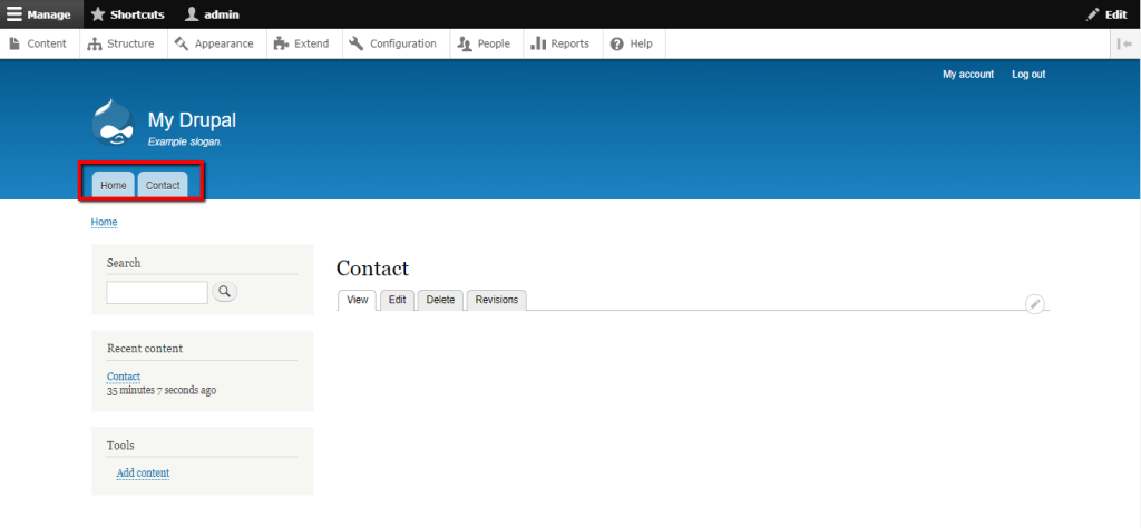 Link displayed in the Main Navigation menu example