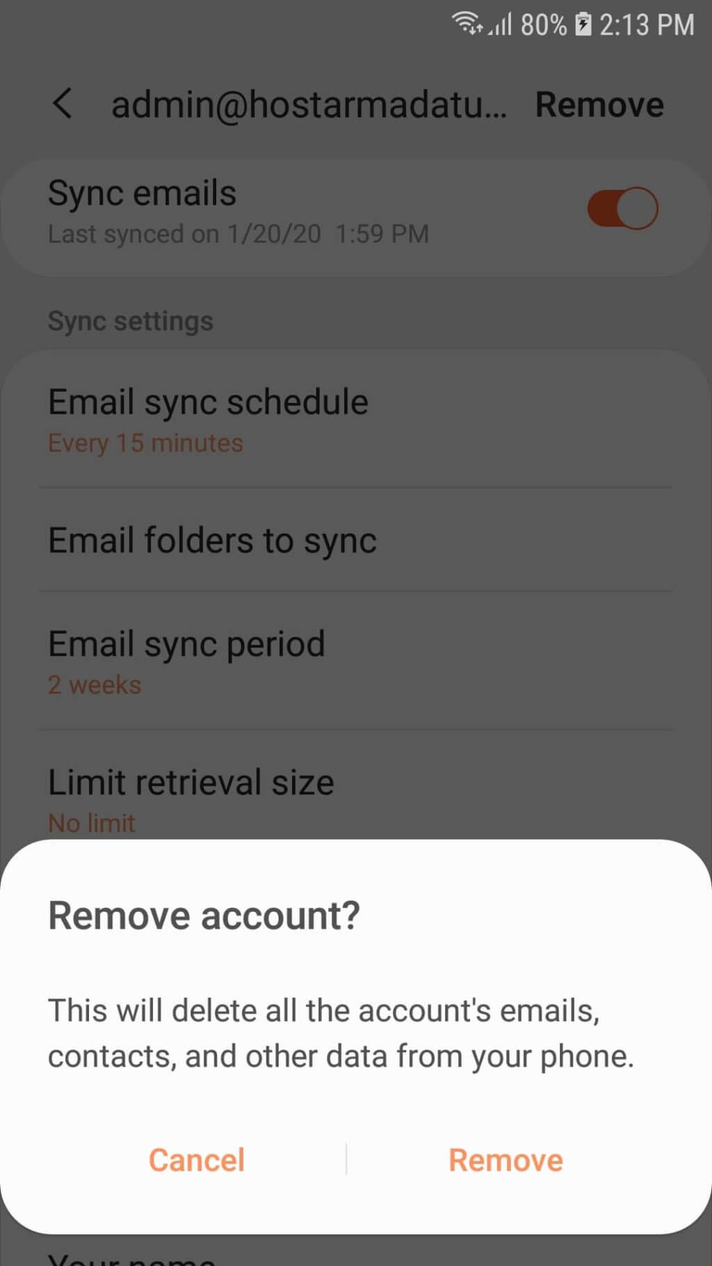 Confirming the Email Account removal