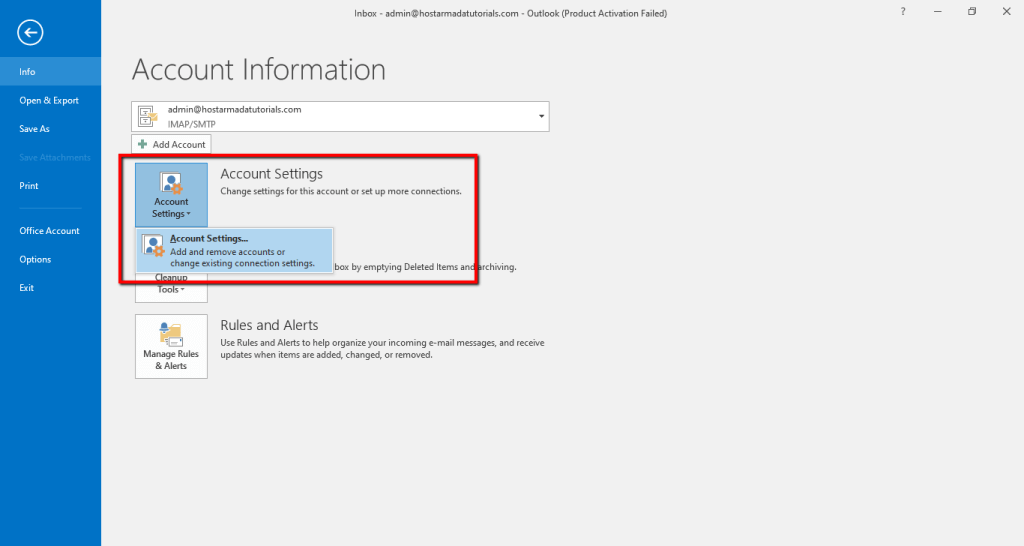 Accessing the Account Settings