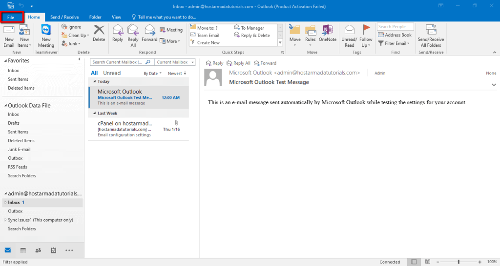 Accessing the File tab