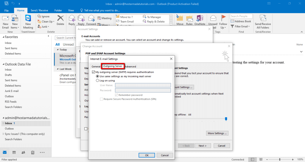 Editing Outgoing Server settings