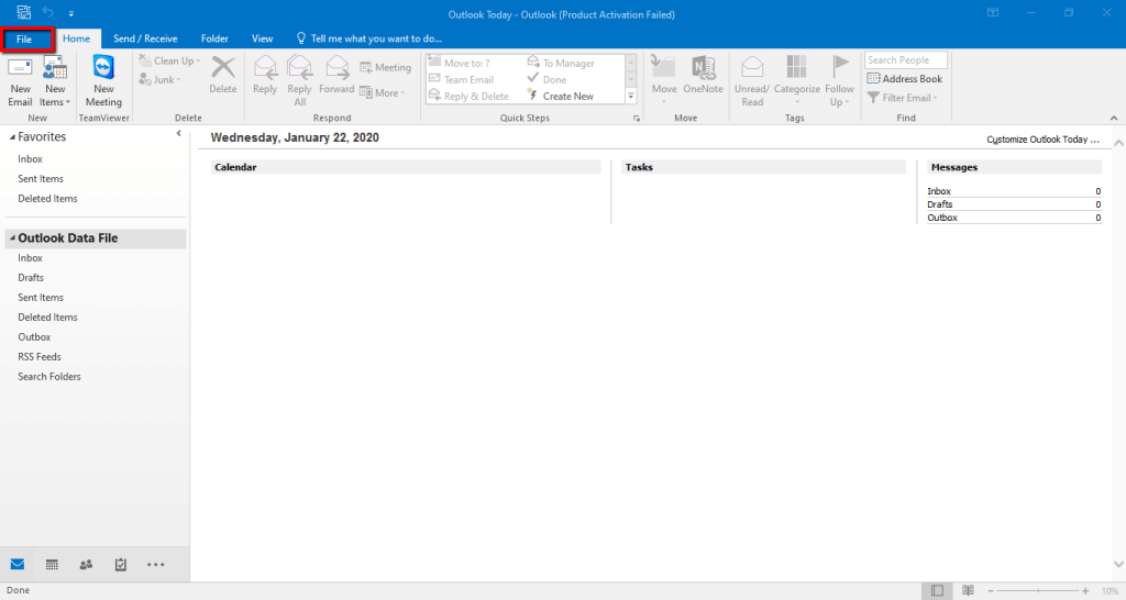 Accessing the File tab