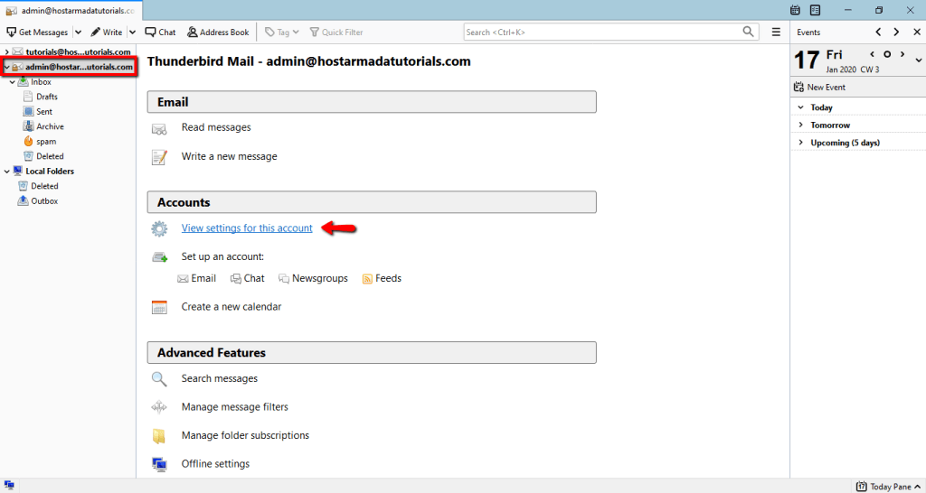 View settings for this account button