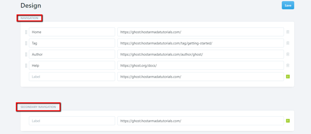 Primary and Secondary Navigation sections