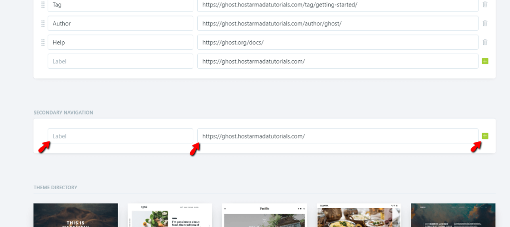 Secondary Navigation Menu table