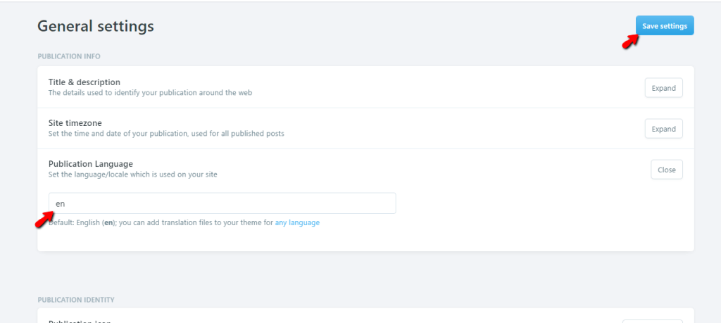 Change Publishing Language