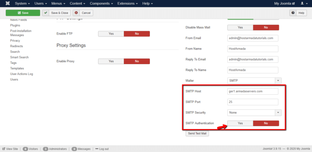 Configuring SMTP host and port