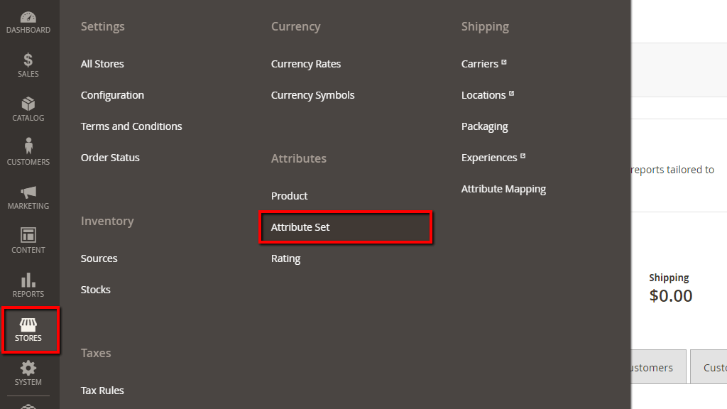 Accessing the Attribute Set page