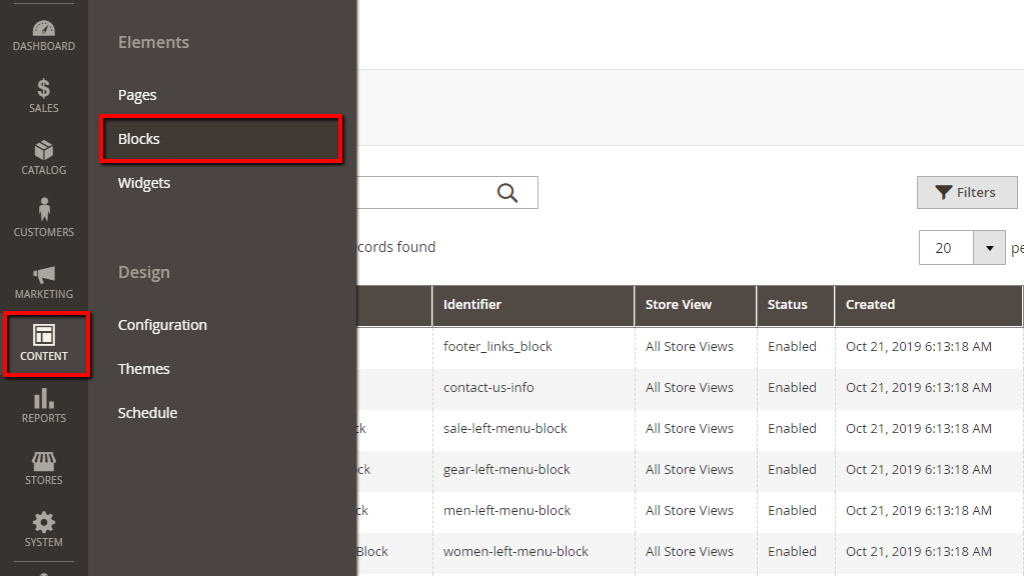 Accessing the Blocks page