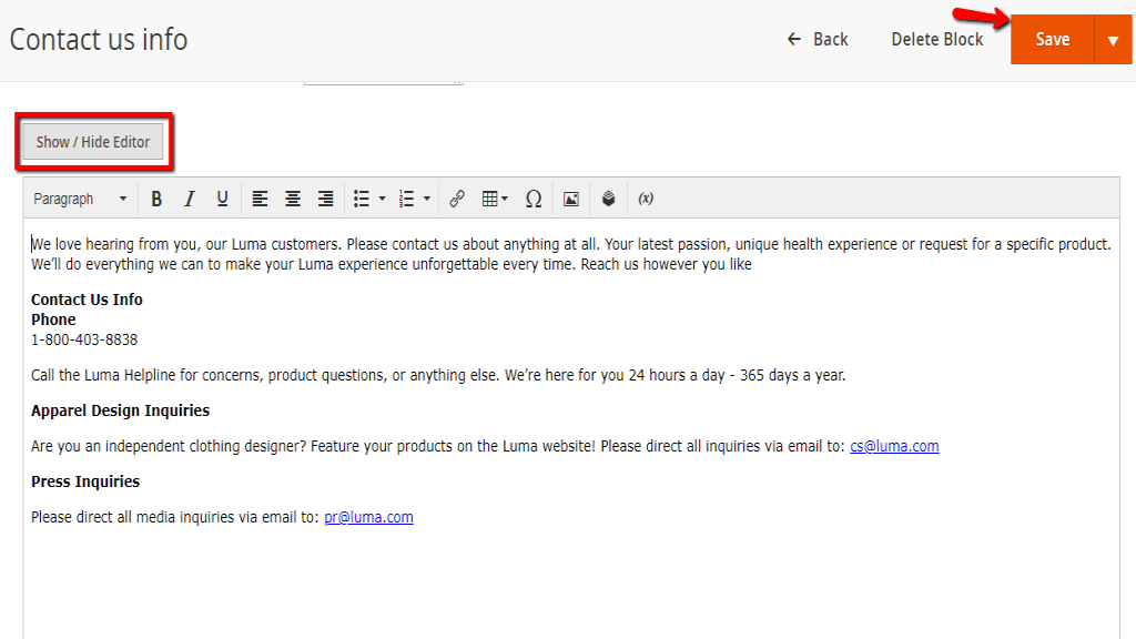 Contact Us form text