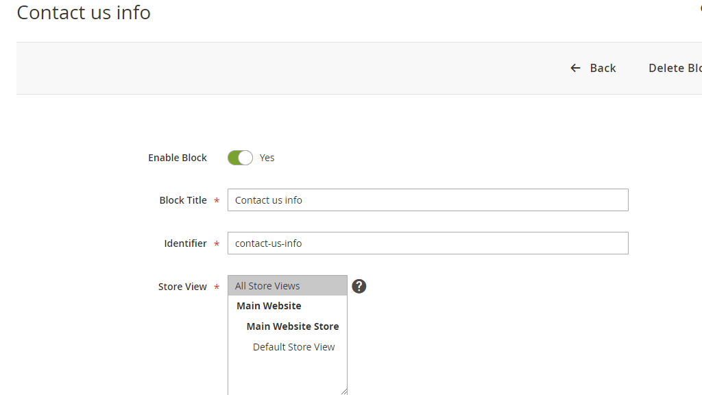 Contact Us template settings