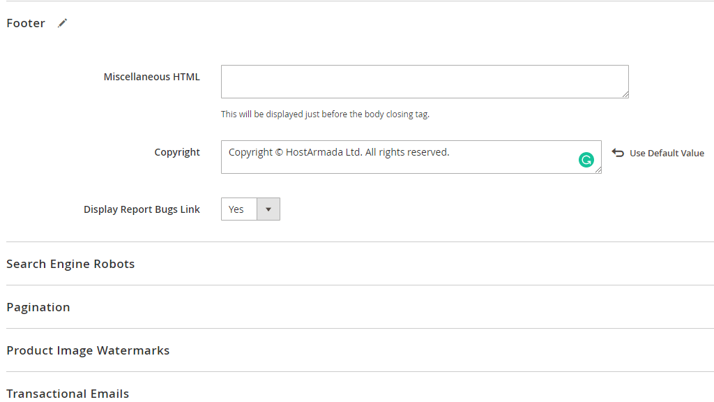 Copyright Notice Settings