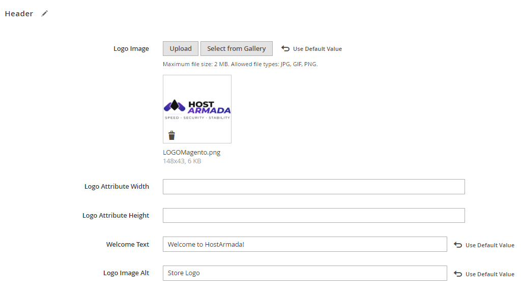 Store Logo settings