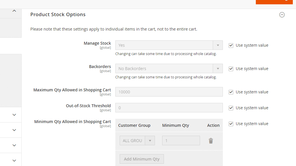 Product Stock Options
