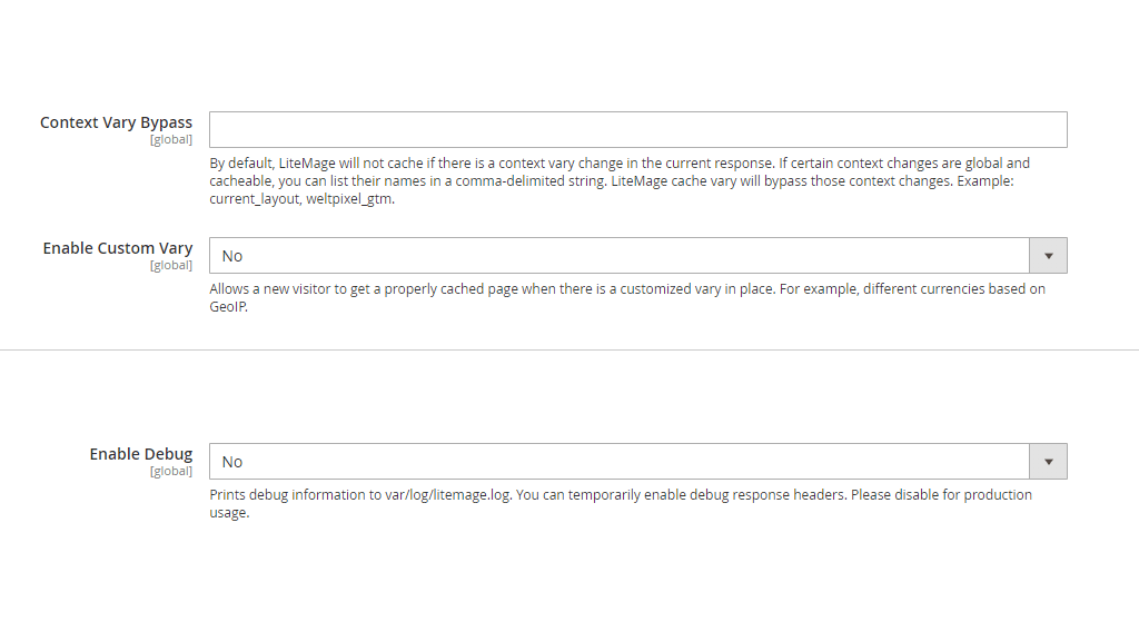 Magento LiteMage Configuration settings