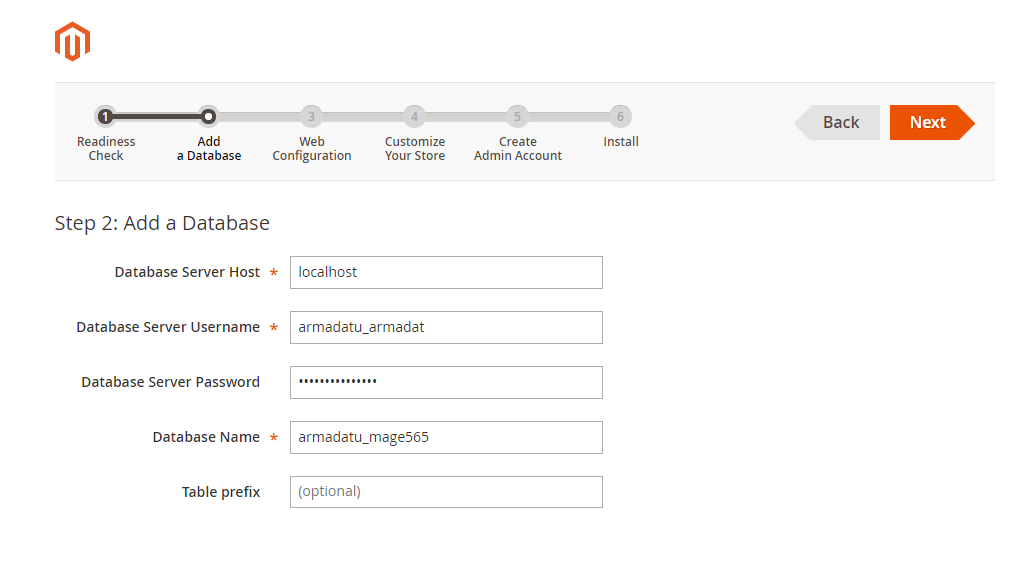 Entering database details