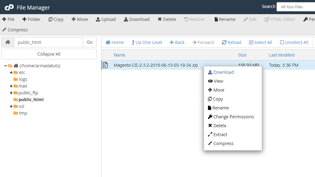 Extracting the archive file