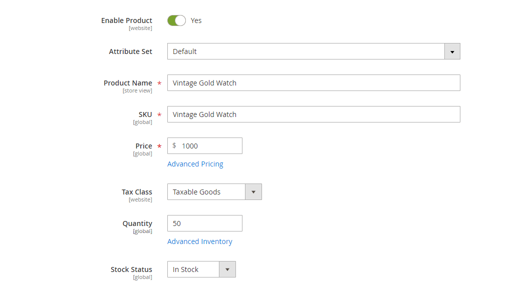 General product settings