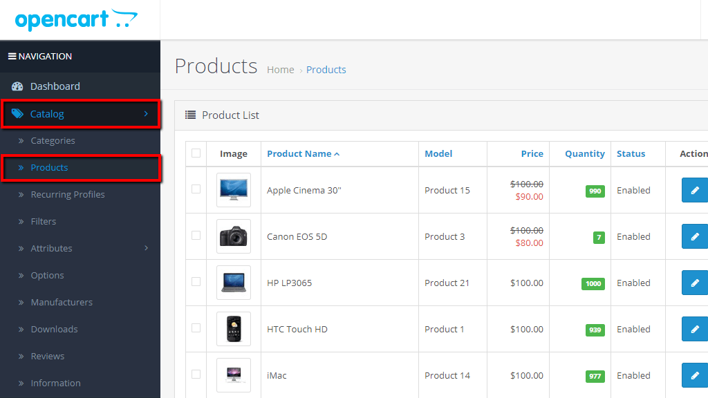 Accessing the Products page
