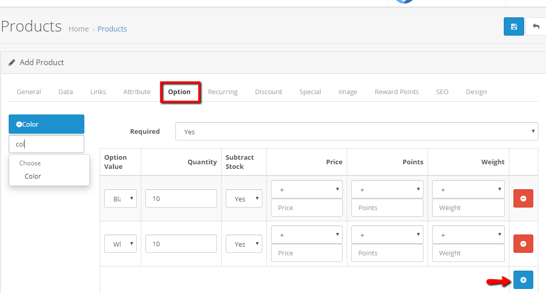 Option Tab settings