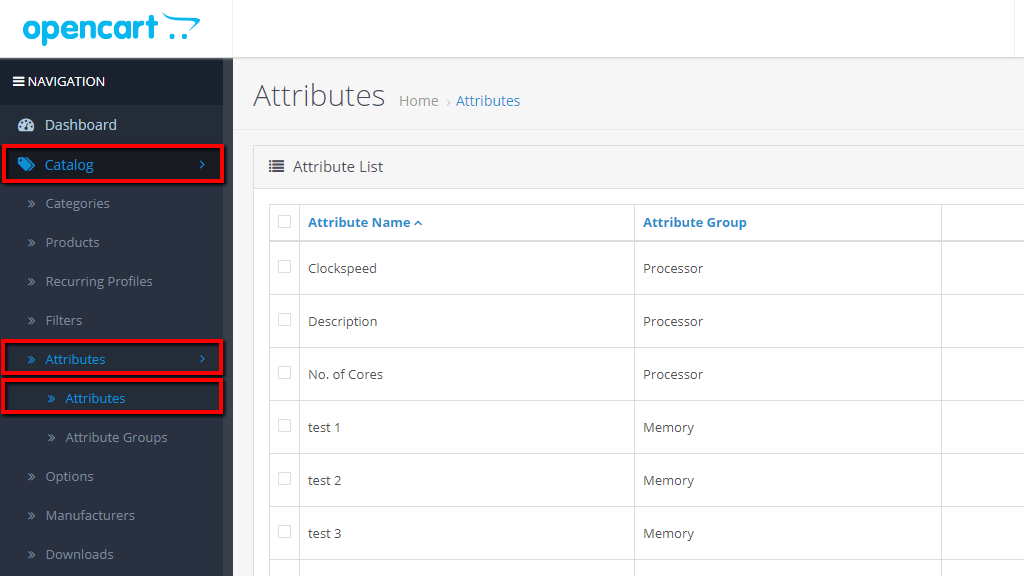 Accessing the Attributes page