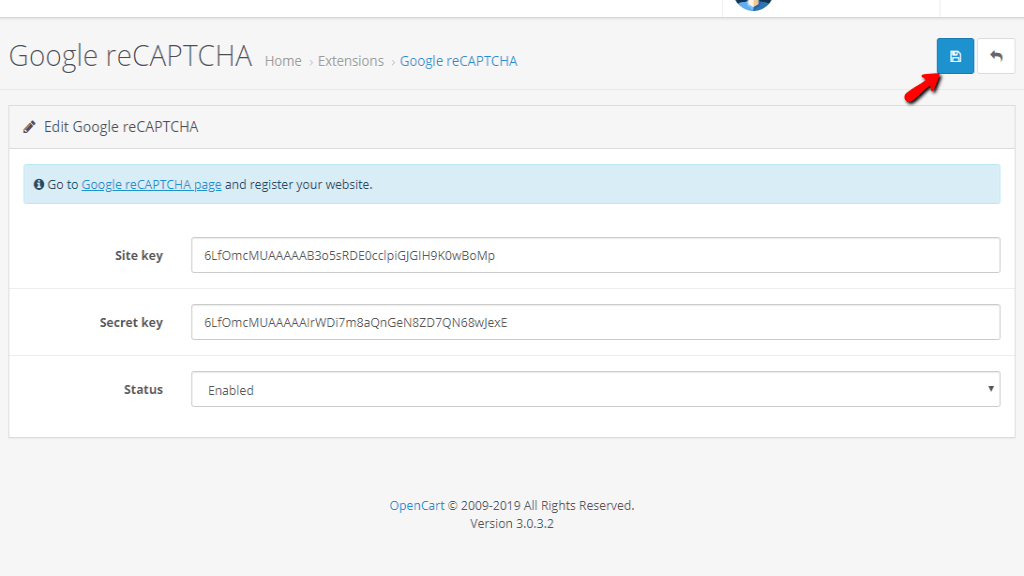 Entering the API keys