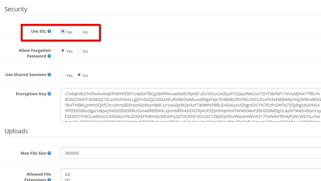 Enabling the SSL use